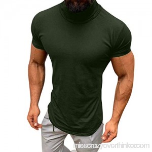 AMOFINY Men's Tops Casual Spring Summer Solid Color Short Sleeve Turtleneck Blouse Shirts Army Green B07P9XMJ4V